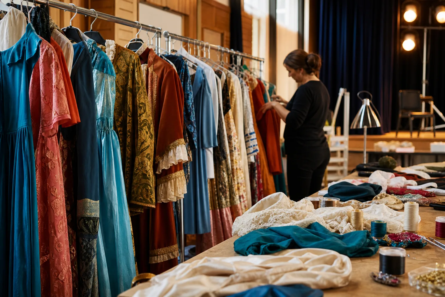 School production costumes prepared backstage